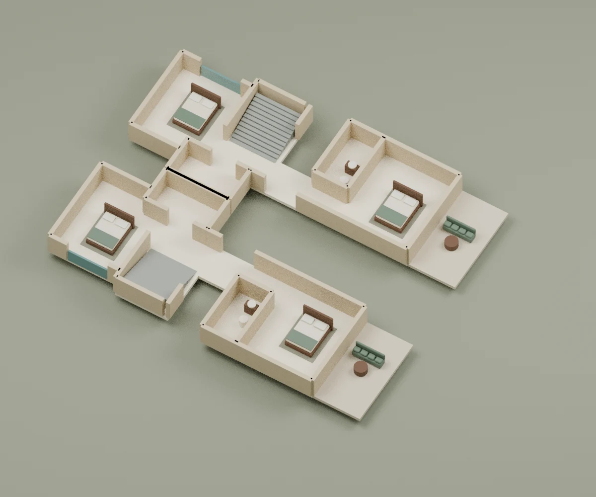 Gümüşlük · İkiz plan / Üst kat · 3B maket